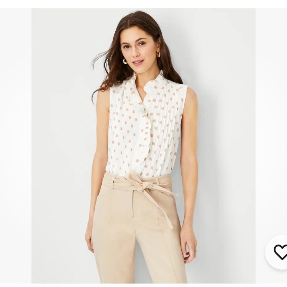 NWT Ann Taylor Polka Dot Ruffle Pintucked Popover Shell Top Shirt XXSP White